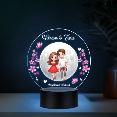 Personalized Best Friends Forever Theme LED Night Light, Custom with Names, 7 Color Changing Light Gift for Best Friend